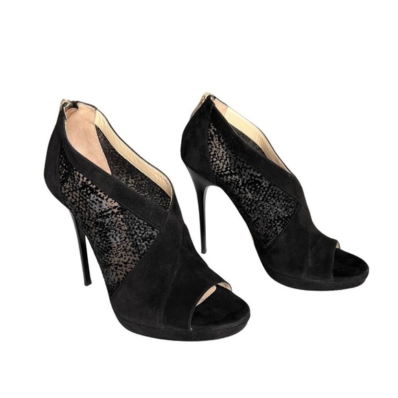 Jimmy Choo Shoes - Jimmy Choo Black Suede/Mesh "Vivid" Ankle Booties Size 10.5 (40.5) With Box